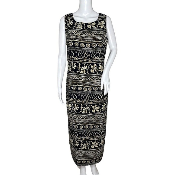 Kathie Lee Collection Dresses & Skirts - Kathie Lee Collection Maxi Dress Womens 10 Black Floral Geometric Sleeveless 90s